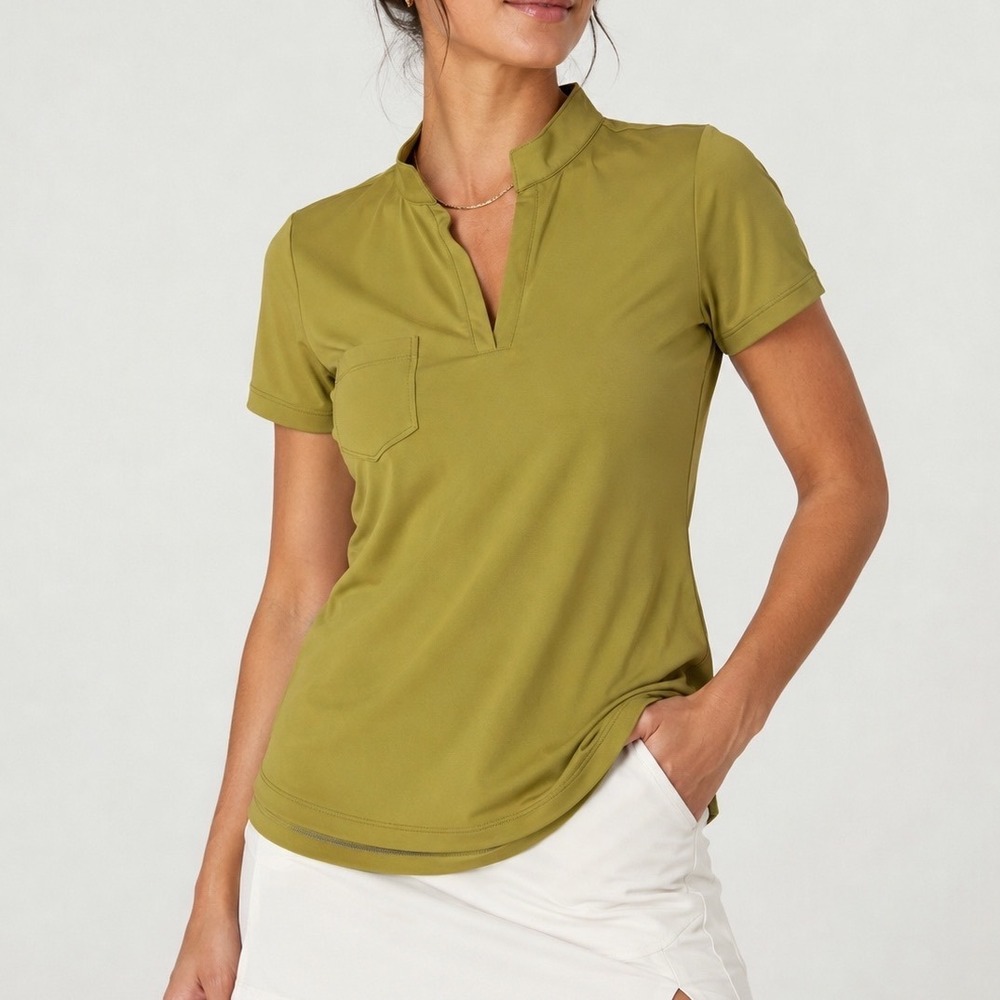 Swingdish Womens Golf Polo Shirt Olive Green Split Neck Short Sleeve Size Medium